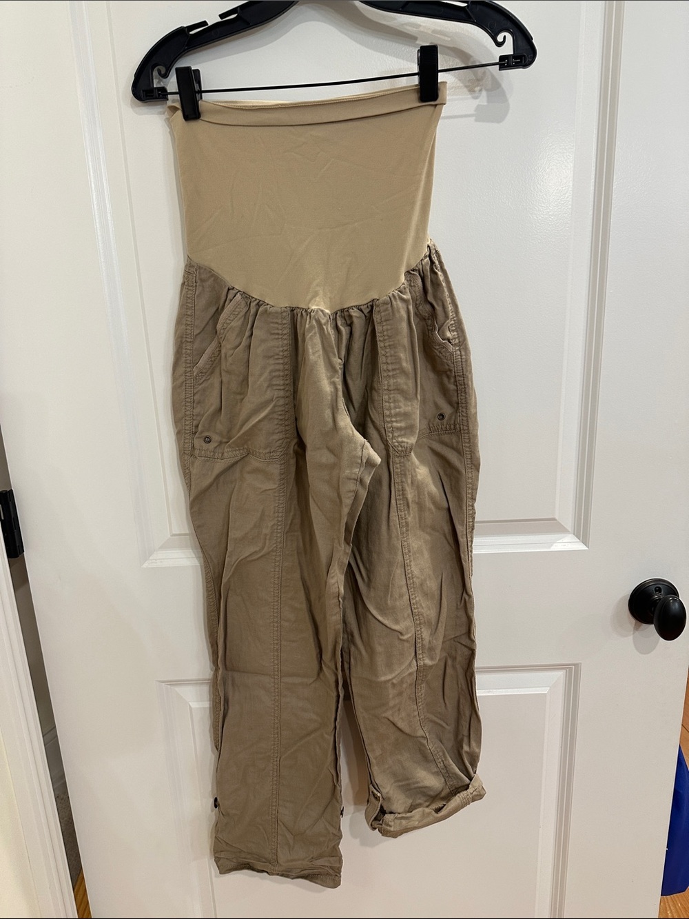 Motherhood Beige Maternity Crop Pants with Stretch Panel